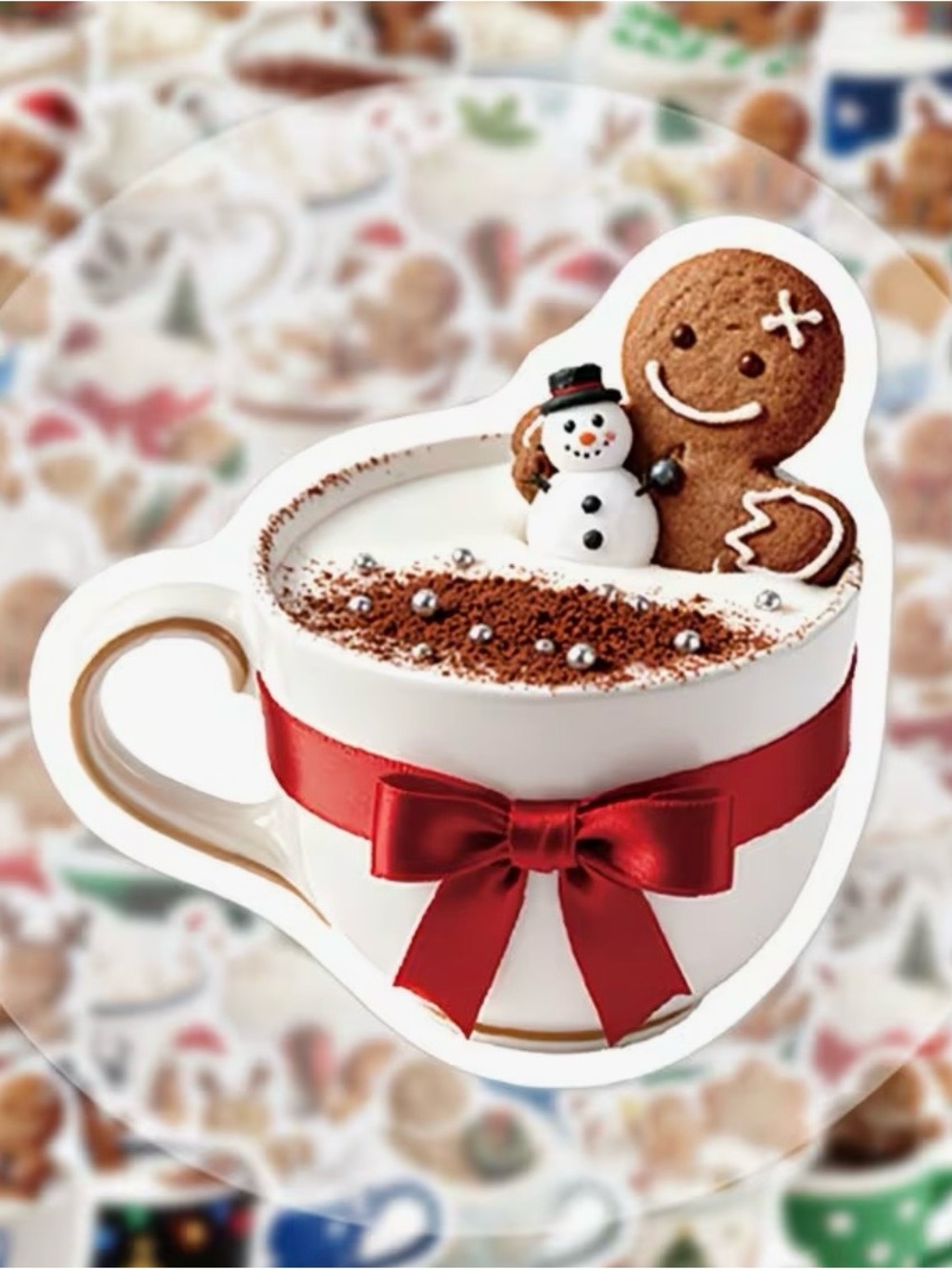 50 Holiday Gingerbread Cookies in Mugs Stickers Christmas Cocoa Coffee Baking - Picture 3 of 16